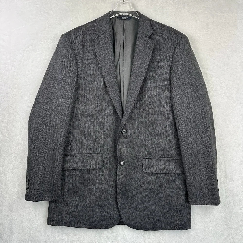 Pronto Uomo Platinum Mens 42 Long Wool Dark Gray Herringbone Suit Jacket‎  EUC